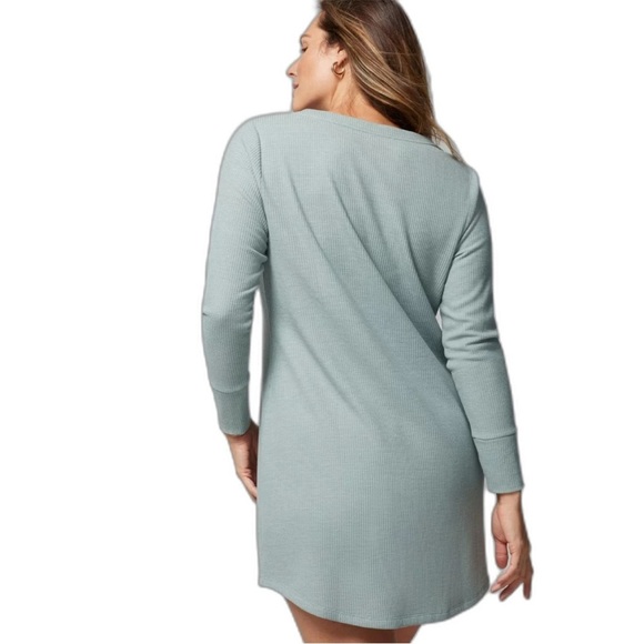Soma Cozy Waffle Knit Long Sleeve Sleepshirt Dress in Heather Jade Size Small - Picture 2 of 6